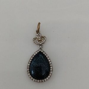 Elegant Vintage Teardrop Pendant with Blue Black and Gold Accents